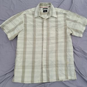 Haggar Men's Cream and Brown Checkered Shirt